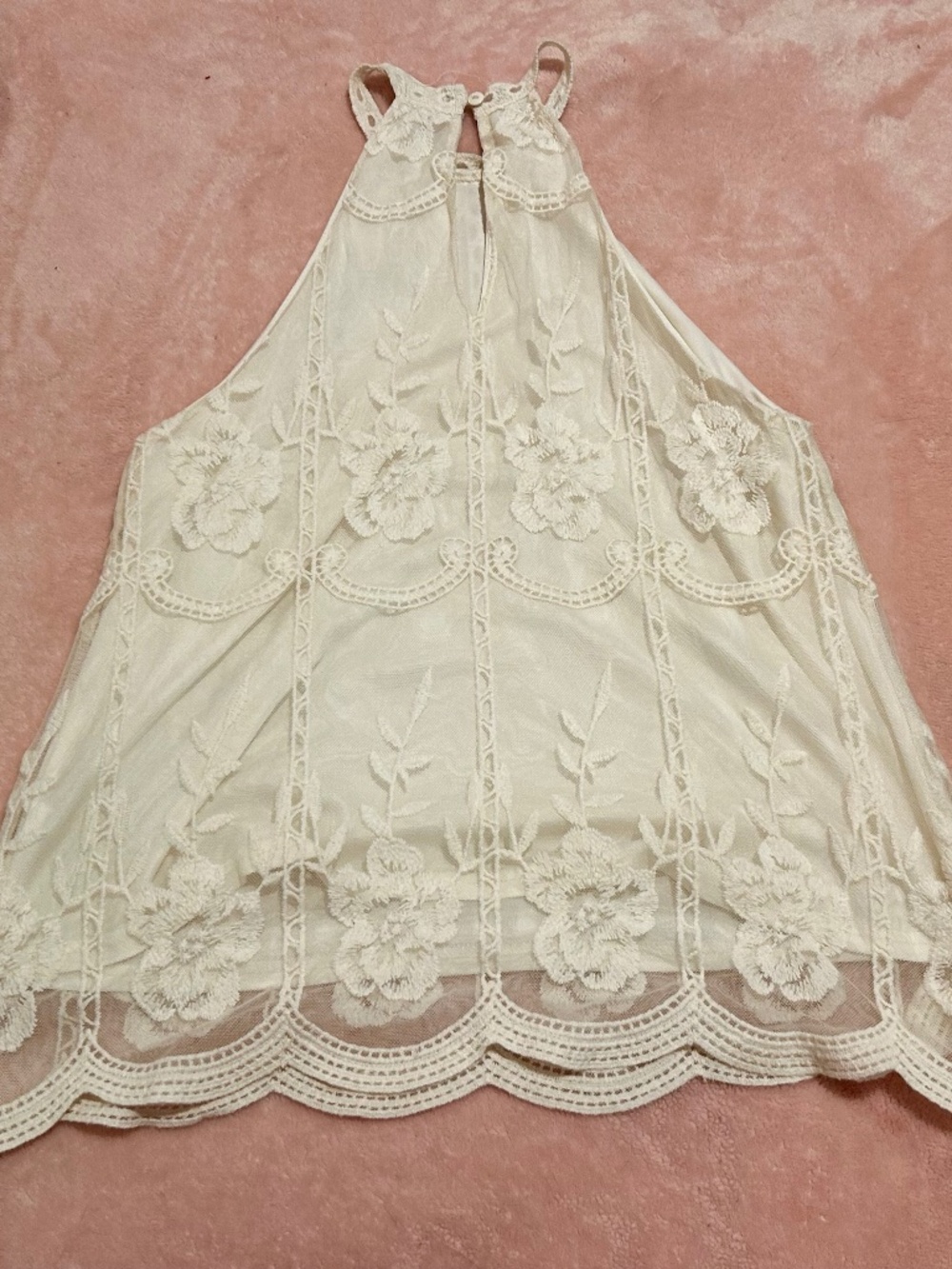 Gorgeous white Halter Top, with lacy flower overlay